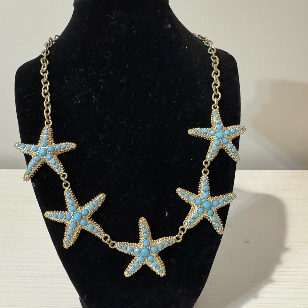 Starfish Charm Necklace in Gold and Blue